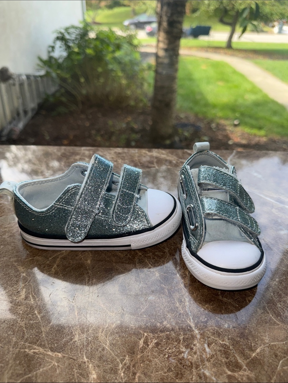 Converse Kids Teal Glitter Velcro Sneakers